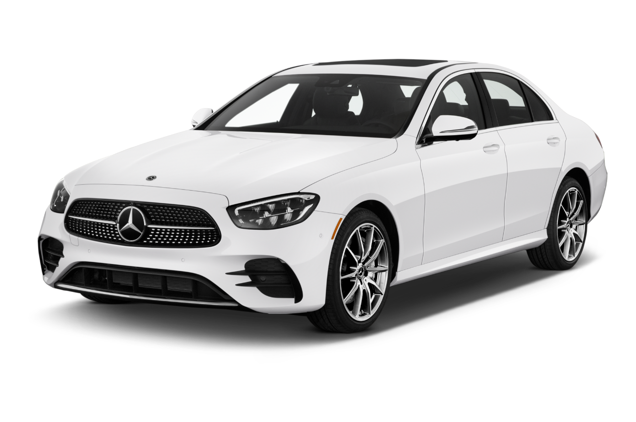 Front three quarter view of a 2022 Mercedes Benz E-Class Sedan E350 4 Door Sedan angular front stock photos of front three quarter view
